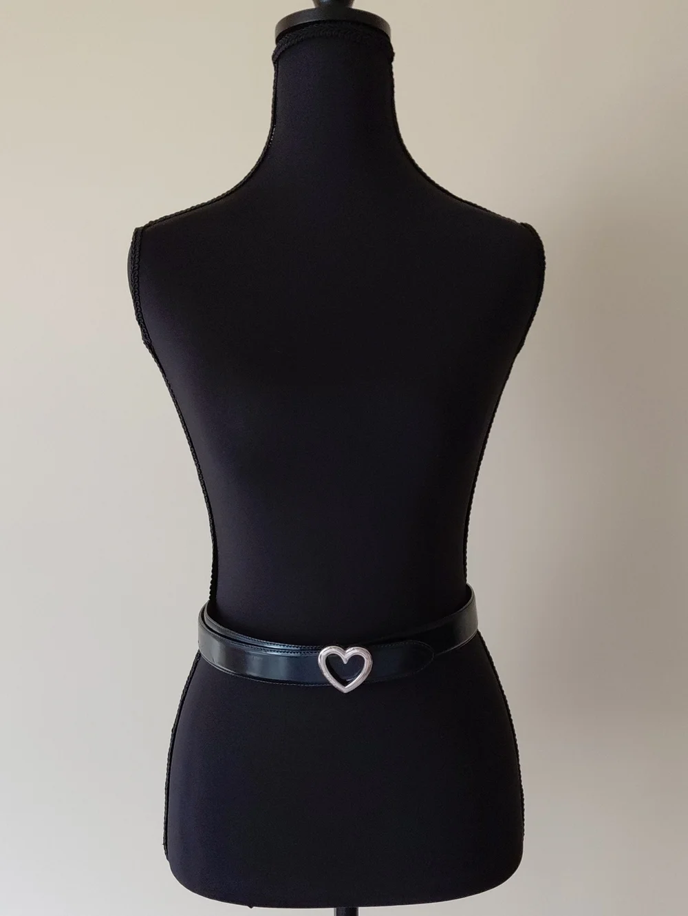 Moschino Black Leather Belt with Silver Heart Buckle